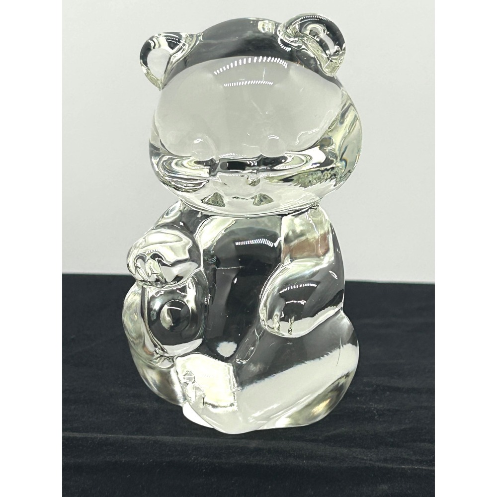 Fenton Art Glass Clear Crystal Teddy Bear‎ Figurine Paperweight Logo Embossed